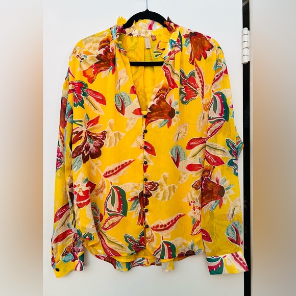 Anthropologie Tops - Pilcro Anthropologie Tavi Button Down Blouse Yellow Floral Women's Size Large